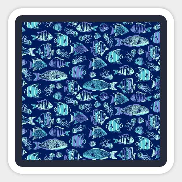 Navy Blue Funky Fishes Sticker by Carolina Díaz